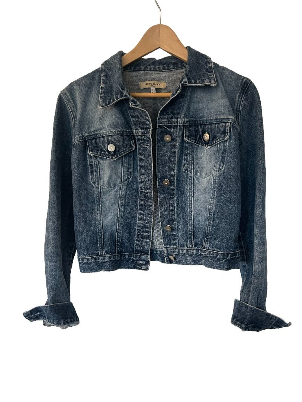 See by Chloé Denim Jacket with Crystal-Embellished Buttons – US Size 8
